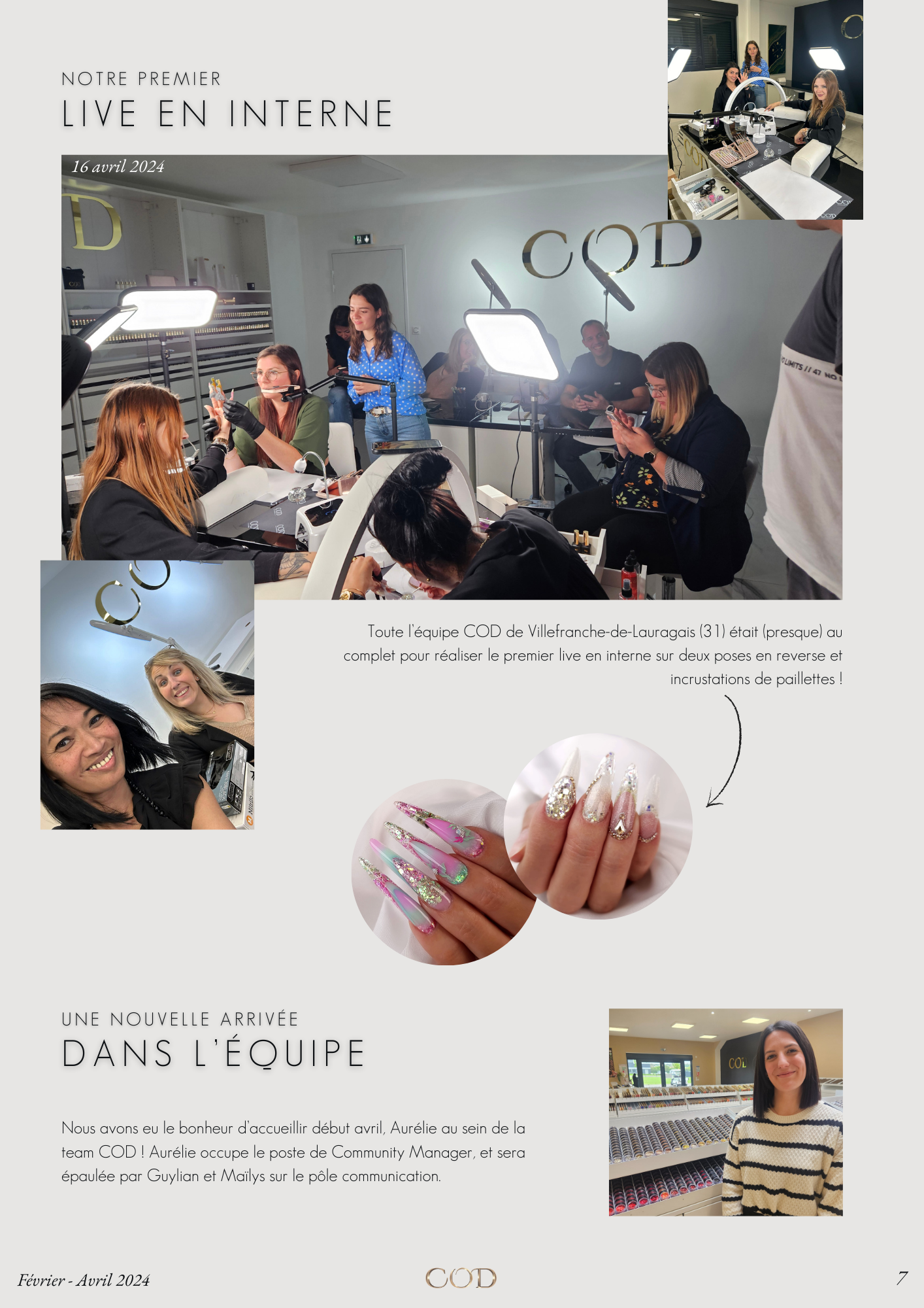 Lancement des Lives Instagram dans les locaux COD et pour l'occcasion création de deux poses d'ongles en amande russe avec french reverse, cuti glitter, inscrustation de paillettes, nail art one stroke et strass d'ongles. Des ongles pailletés et brillants avec les produits COD